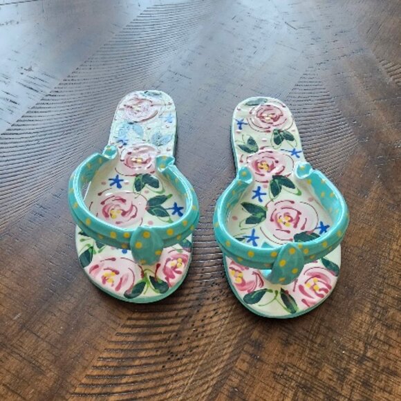 Key West Ceramic Wall Art Sculpture Flip Flops M. Ruley Roses Flowers - Picture 2 of 5
